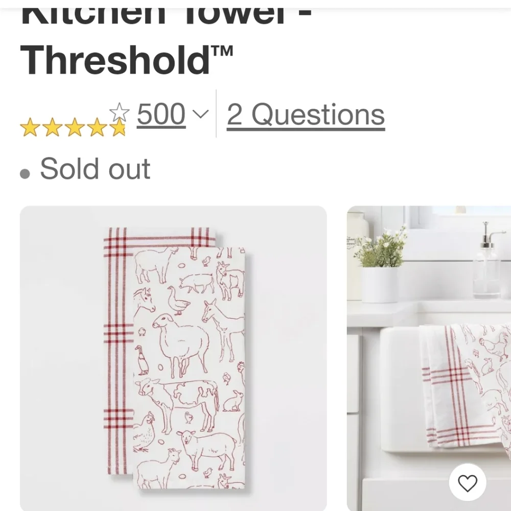 FARMHOUSE ANIMALS Cotton Printed Kitchen Towels Set BNWT RETIRED